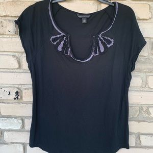 Banana republic dark blue embroidered neckline top